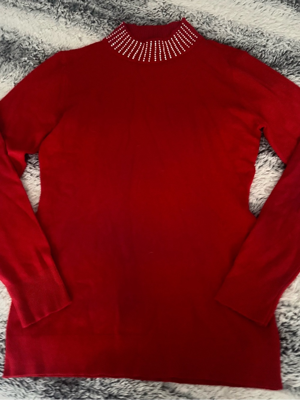 Red Rhinestone Mock Neck Sweater